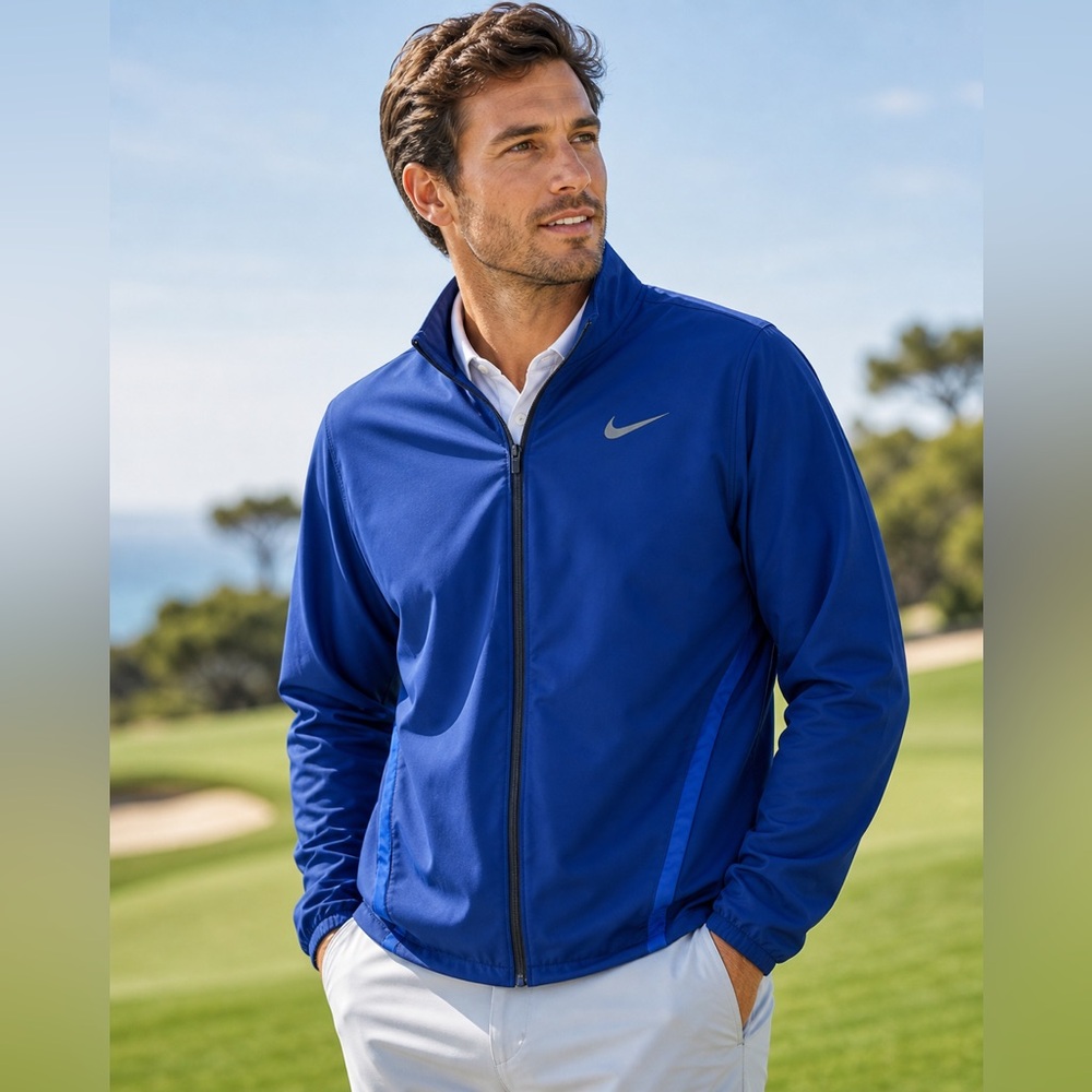 Nike Dri-FIT Jacket Men’s Medium Blue Full Zip Lightweight Golf Windbreaker